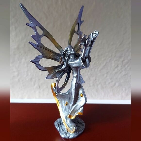 Gold & Purple Pewter Fairy with Butterfly Figurine - Picture 1 of 11